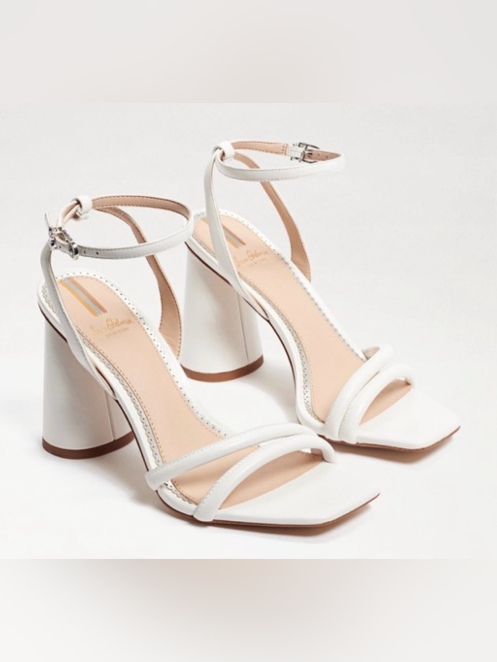 Sam Edelman Kia White Leather Ankle Strap Block Heels Size 9 New in Box